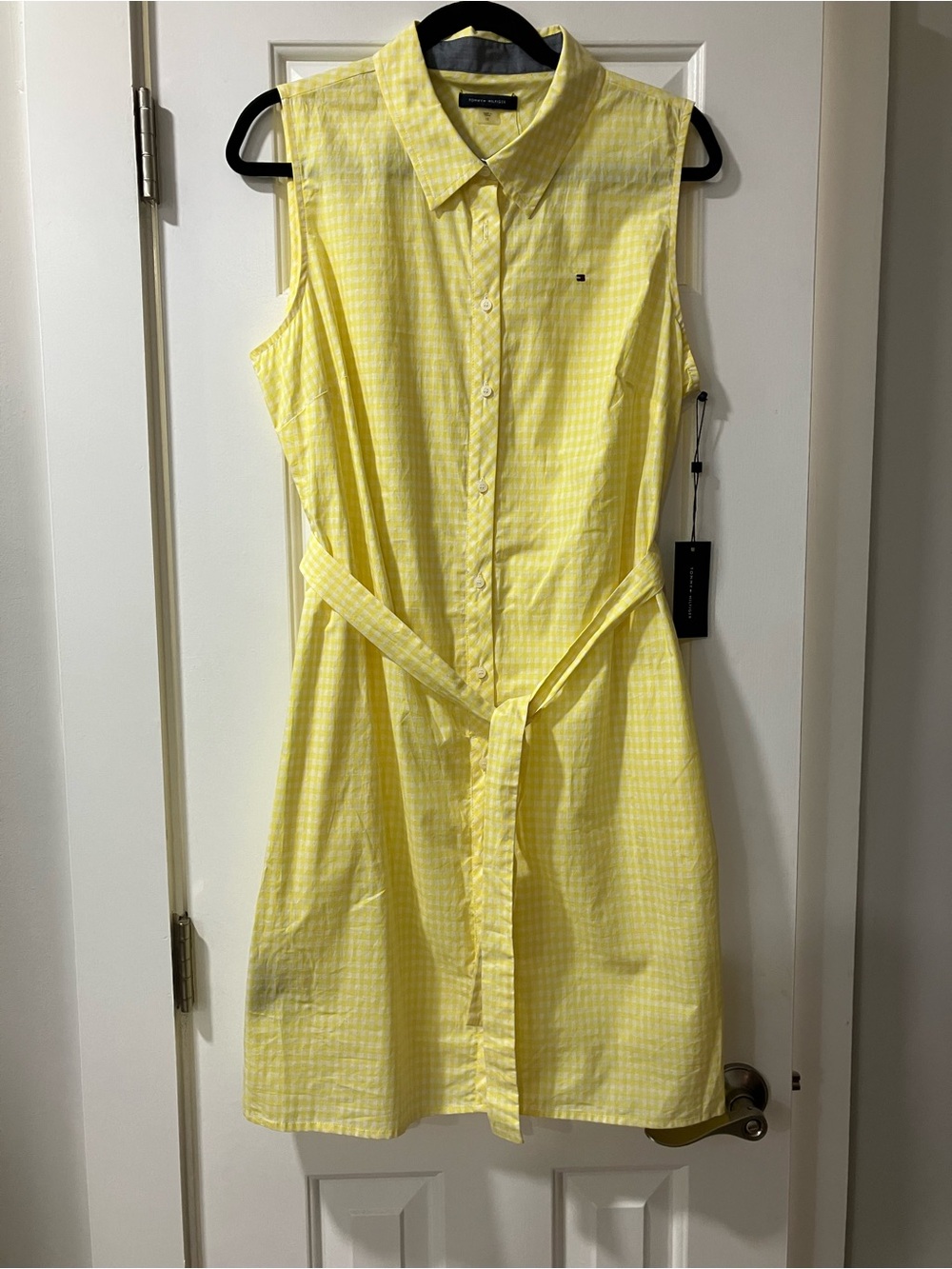 Tommy Hilfiger Yellow Sleeveless Shirt Dress with Tie Belt